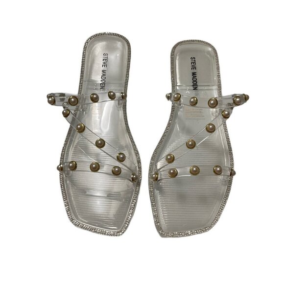 Steve Madden Womens NEW Pearl Embellishment Studded Square Toe Flat Sandals 10 - Picture 4 of 8